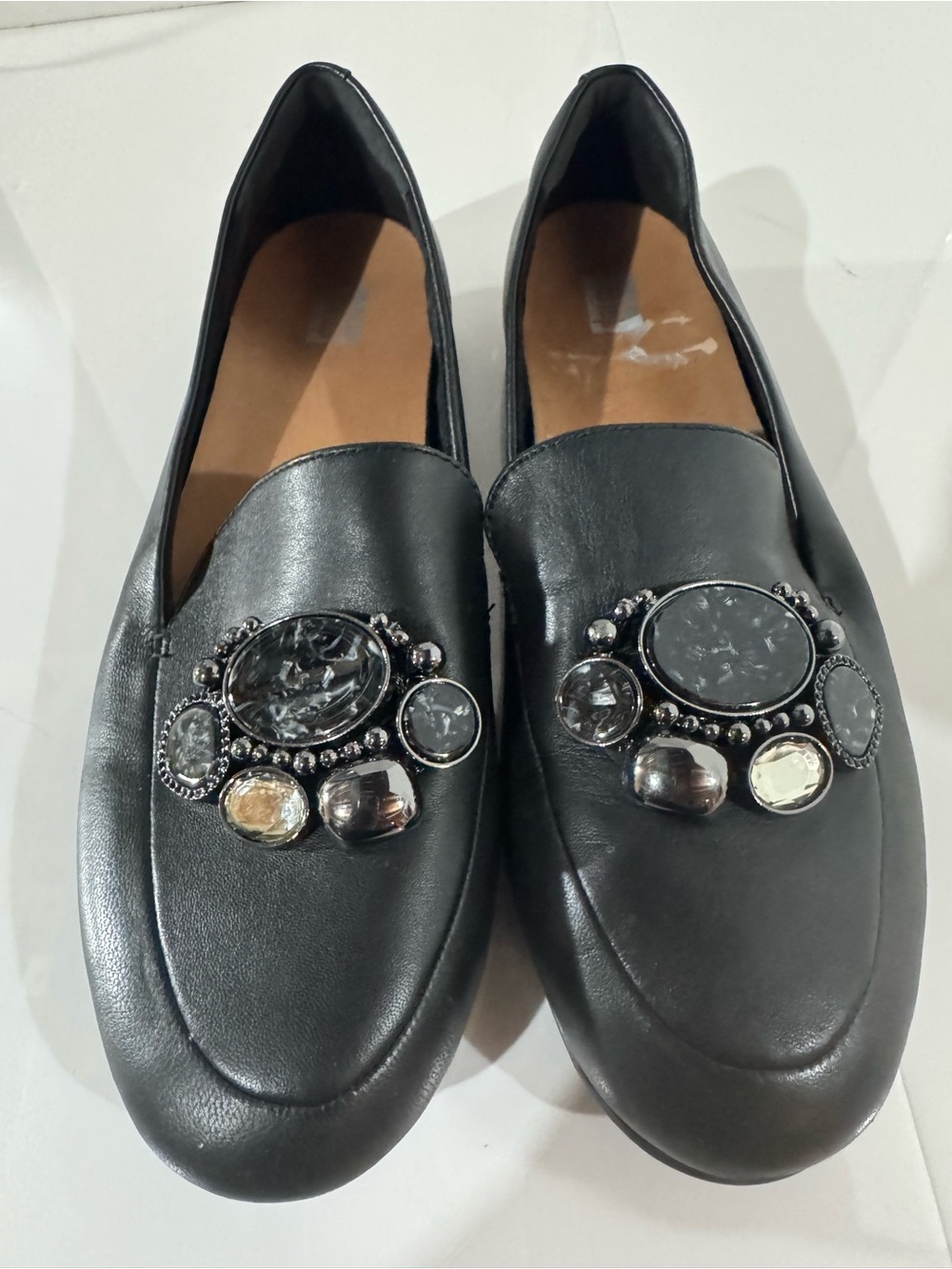 FitFlop Black Embellished Gem-Accent Loafers Size 9